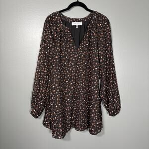 Kasper NWT Black & Brown Boho Career Chiffon Peasant Top - 3X - Womens Plus Size